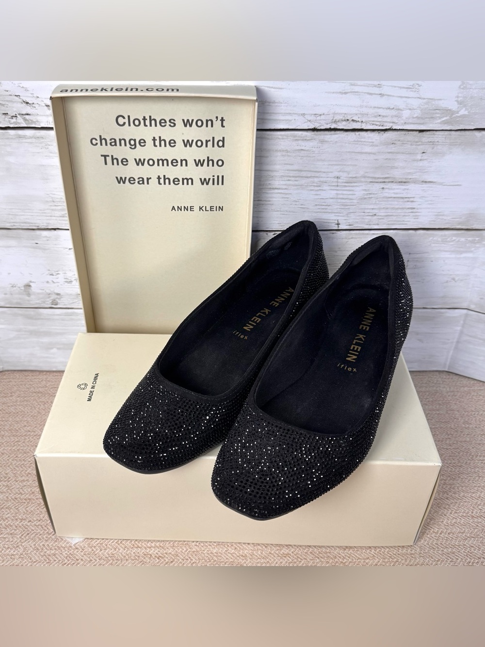 Anne Klein Black Wisher Sparkle Wedge Pumps